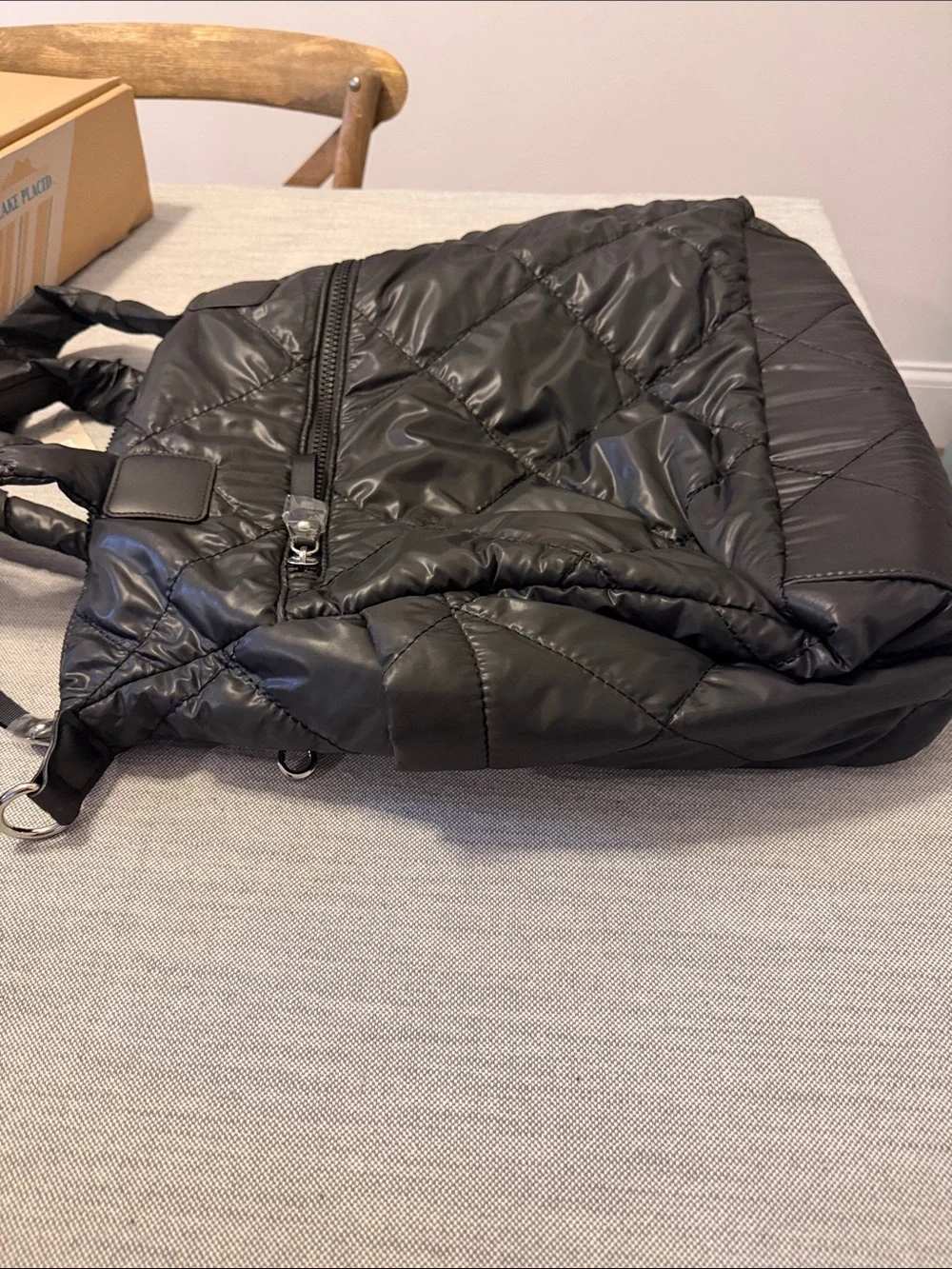 Chico's Quilted Black Puffer Tote with Crossbody Strap